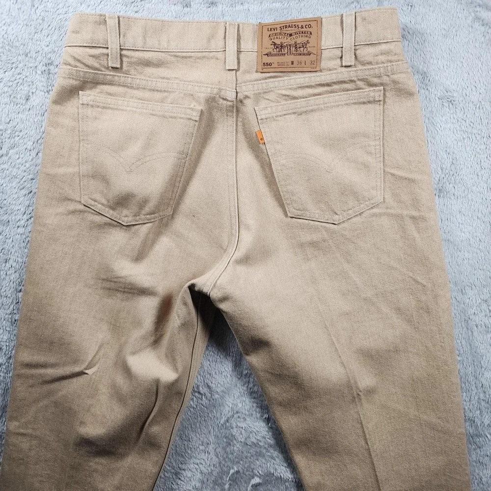 VINTAGE Levis 550 Jeans Men 36x32 (Fits 34x33) Beige Sandstone Orange Tab USA 90